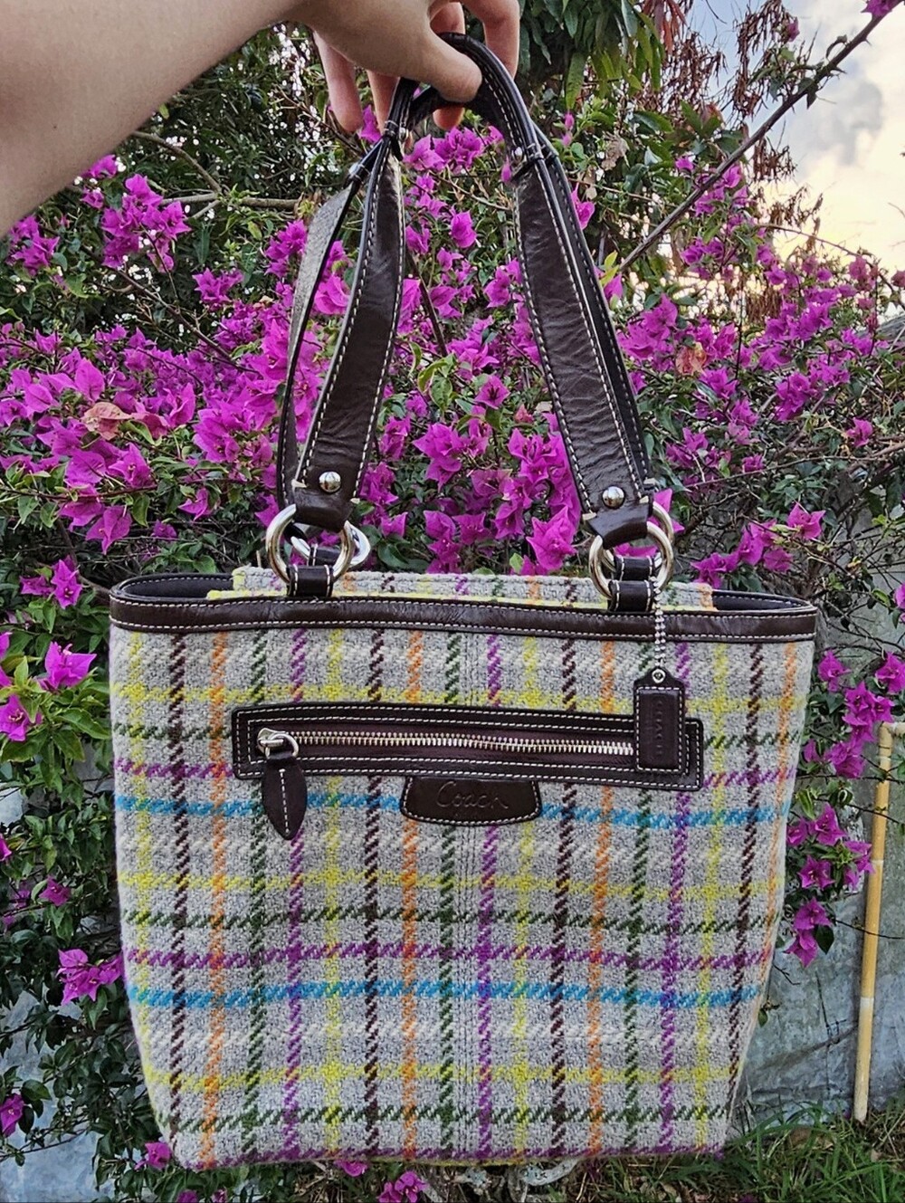 Coach Y2K Penelope Plaid Wool Tote Bag F15536